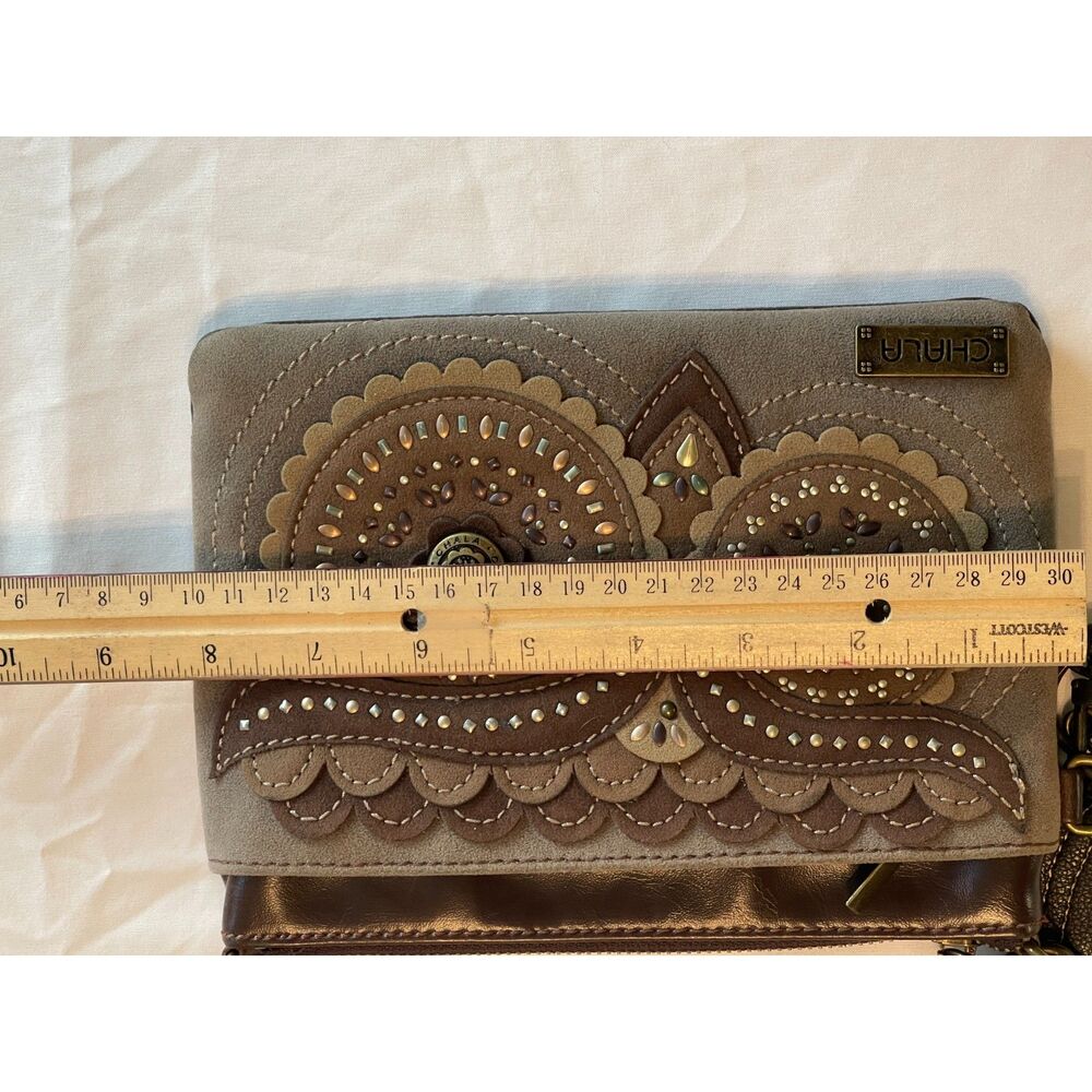 CHALA SAFARI COLLECTION OWL BIRD DOUBLE POCKET CELL PHONE CROSSBODY BAG-Brown - Picture 13 of 13